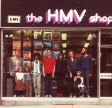 The happy staff I left behind. HMV Bradford, 1981.