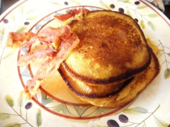 Crispy bacon and pancakes...before the flood of syrup!
